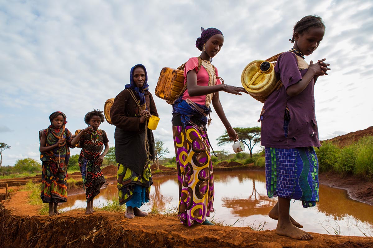 Etiopiske kvinner som må gå langt etter vann